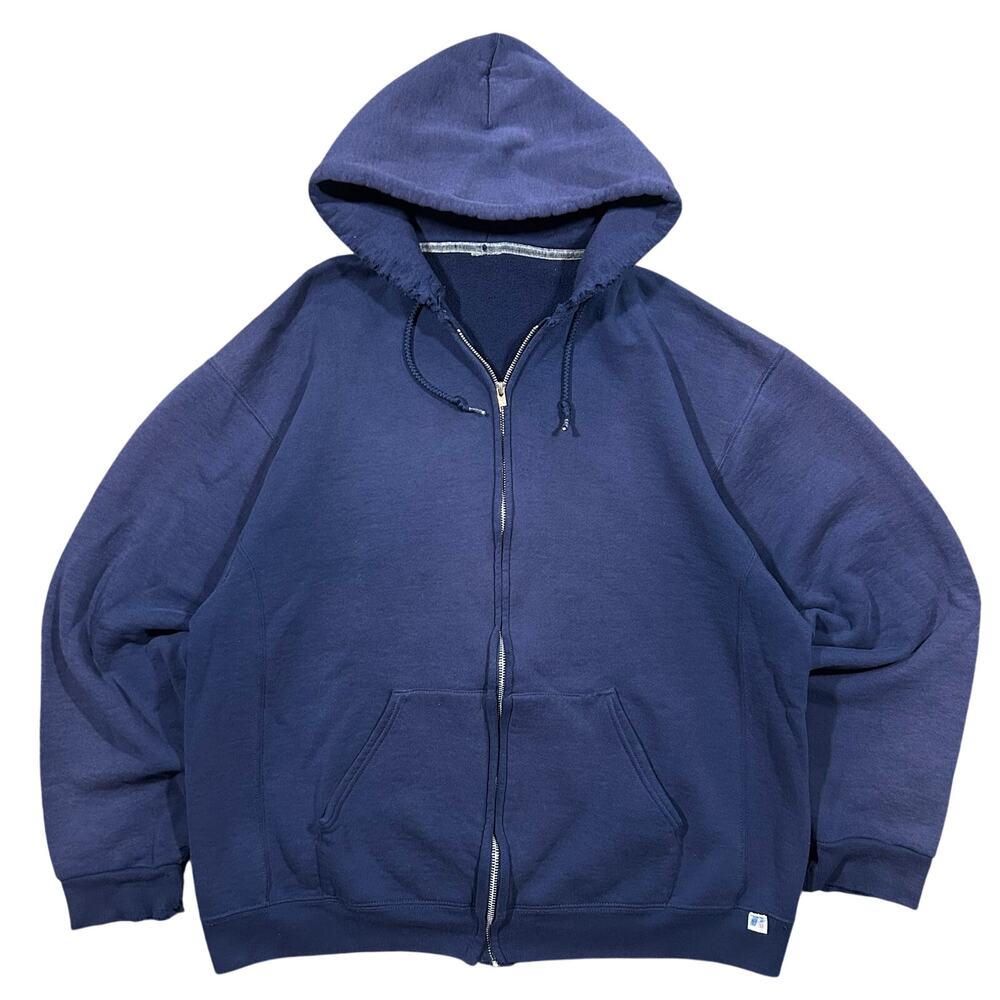 Vintage Russell Athletic Hoodie Men’s XL Faded Distressed Full Zip Navy Blue Y2K